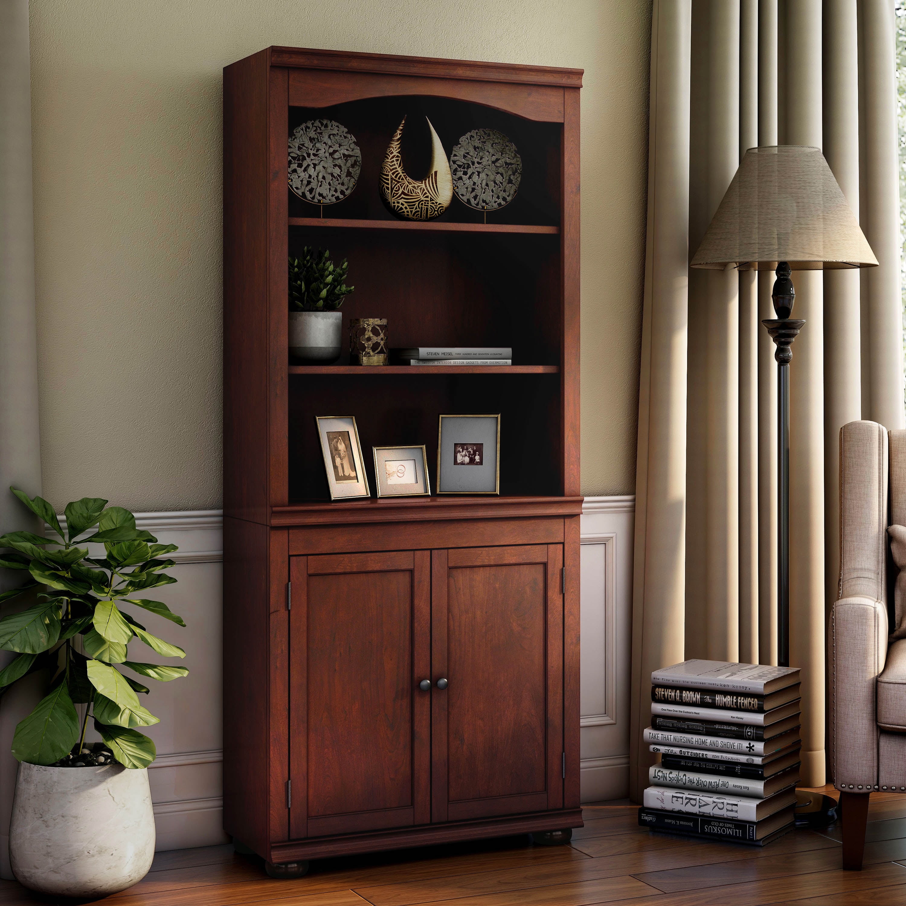 Furniture of America Lieux 3-Shelf Wood Adult Bookcase with 2-Door, Espresso