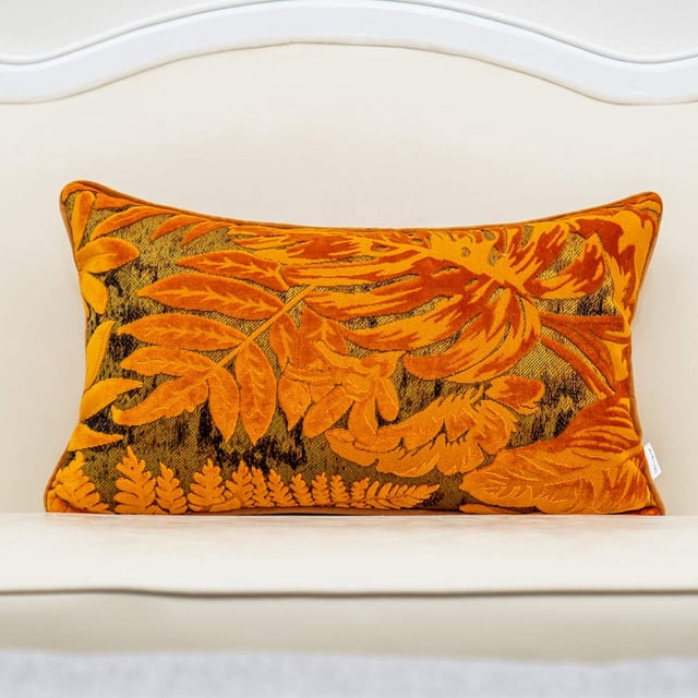 Funda de almohada Alerfa con bordado de hojas de arce, 30 x 50 cm, color naranja