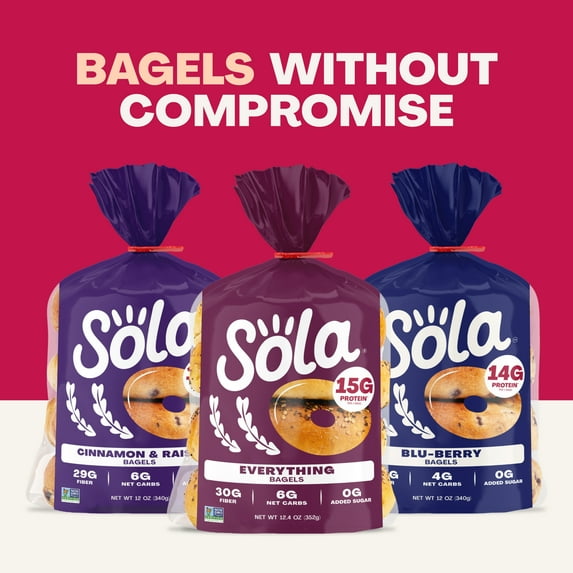 2 PACK .Sola Bread Wheat Everything Bagels, Non-GMO, 12.4 oz, 4 Count