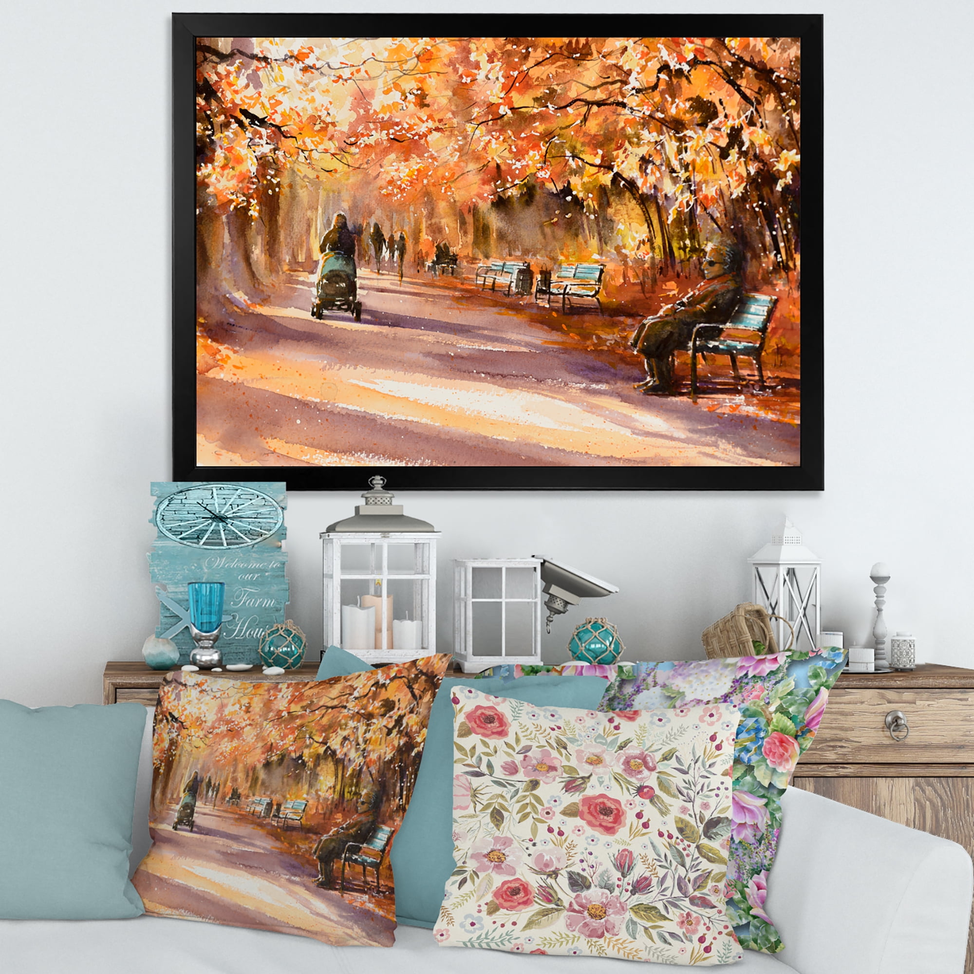 Designart 'Path In The Park In Sunny Autumn Day' Country Framed Art Print