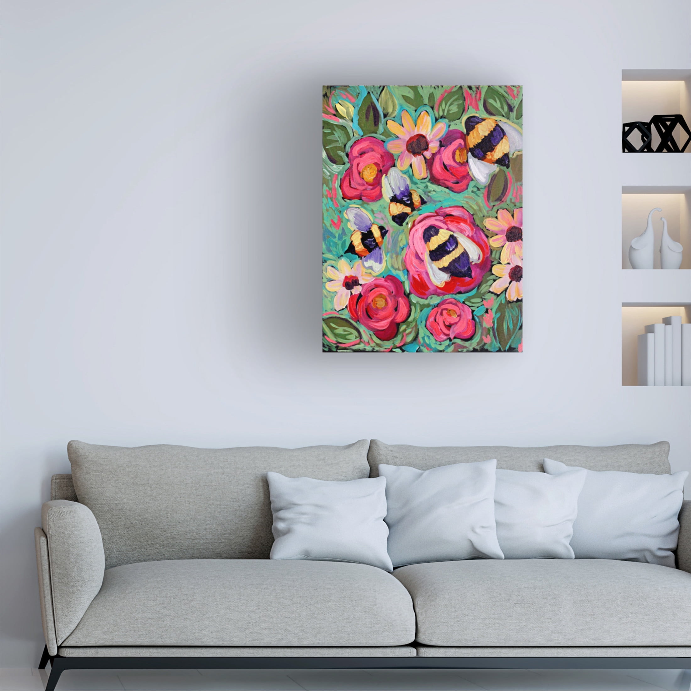 Canvas Wall Art - Natasha Wescoat 'Bees In The Garden' Wall Art for Living Room, Bedroom, or Office Décor by Trademark Fine Art - 18 x 24 Inches