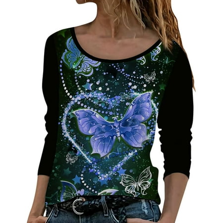 

ASEIDFNSA Off The Shoulder Top Short Sleeve Scrub Jackets Womens Fashion Long Sleeve Round Neck Printed T Shirt Casual Loose Long Sleeves