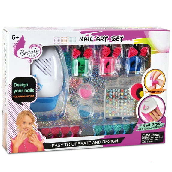 Girls Nail Polish Art Set Peel Off Makeup Kids Manicure Toy Fast Drying Beauty Salon (11 Piece Set)