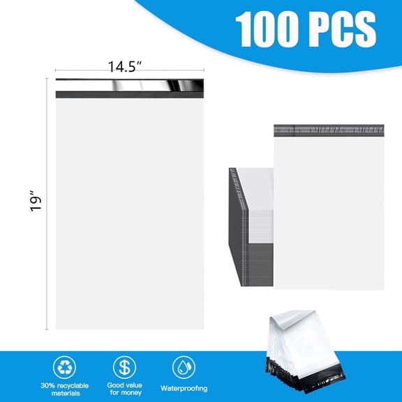 100Pcs Large Poly Mailers, 14.5x19 inch Waterproof and Tear-Proof Self Adhesive Large Shipping Bags, Strong Thick Mailing Bags for Clothing, Small Business