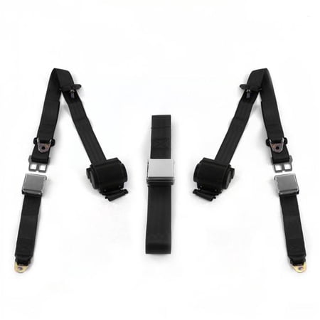 SafeTBoy Airplane 3 Point Black Retractable Bench Seat Belt Kit with 3 Belts for 1949-1953 Buick Roadmaster