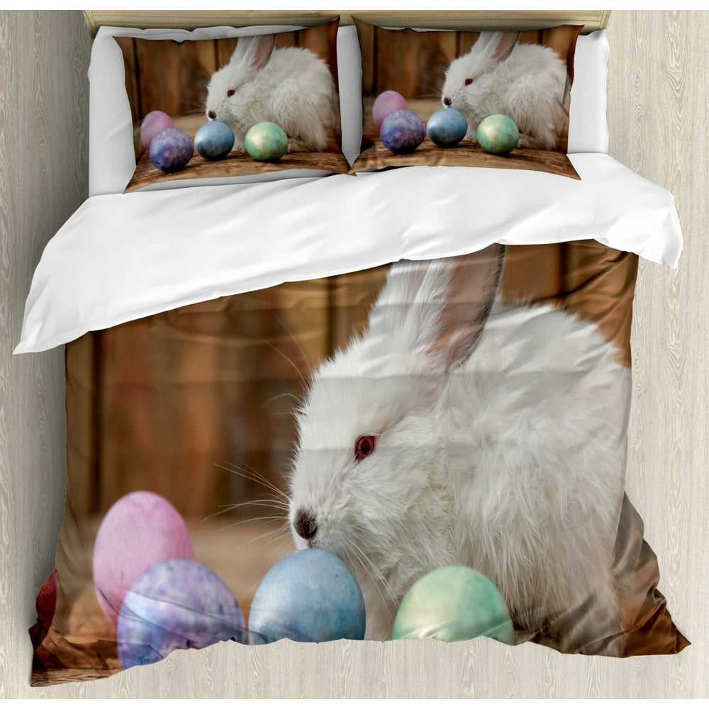 Easter Bunny Duvet Cover Set Queen Size, Photo of Easter Rabbit with ...