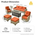 thumbnail image 4 of Vcatnet 9 Pieces Patio Fire Pit Sets, Outdoor Patio Conversation Furniture Set, Wicker Sectional Sofa with Swivel Glider Chairs and Ottoman, Orange Red, 4 of 10