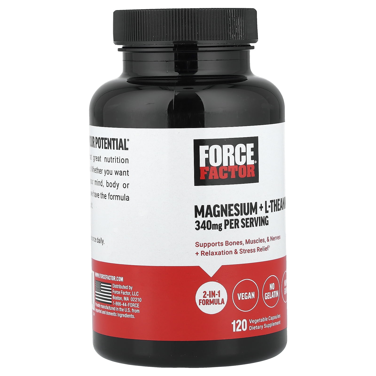 Force Factor Magnesium + L-Theanine, 120 Vegetable Capsules
