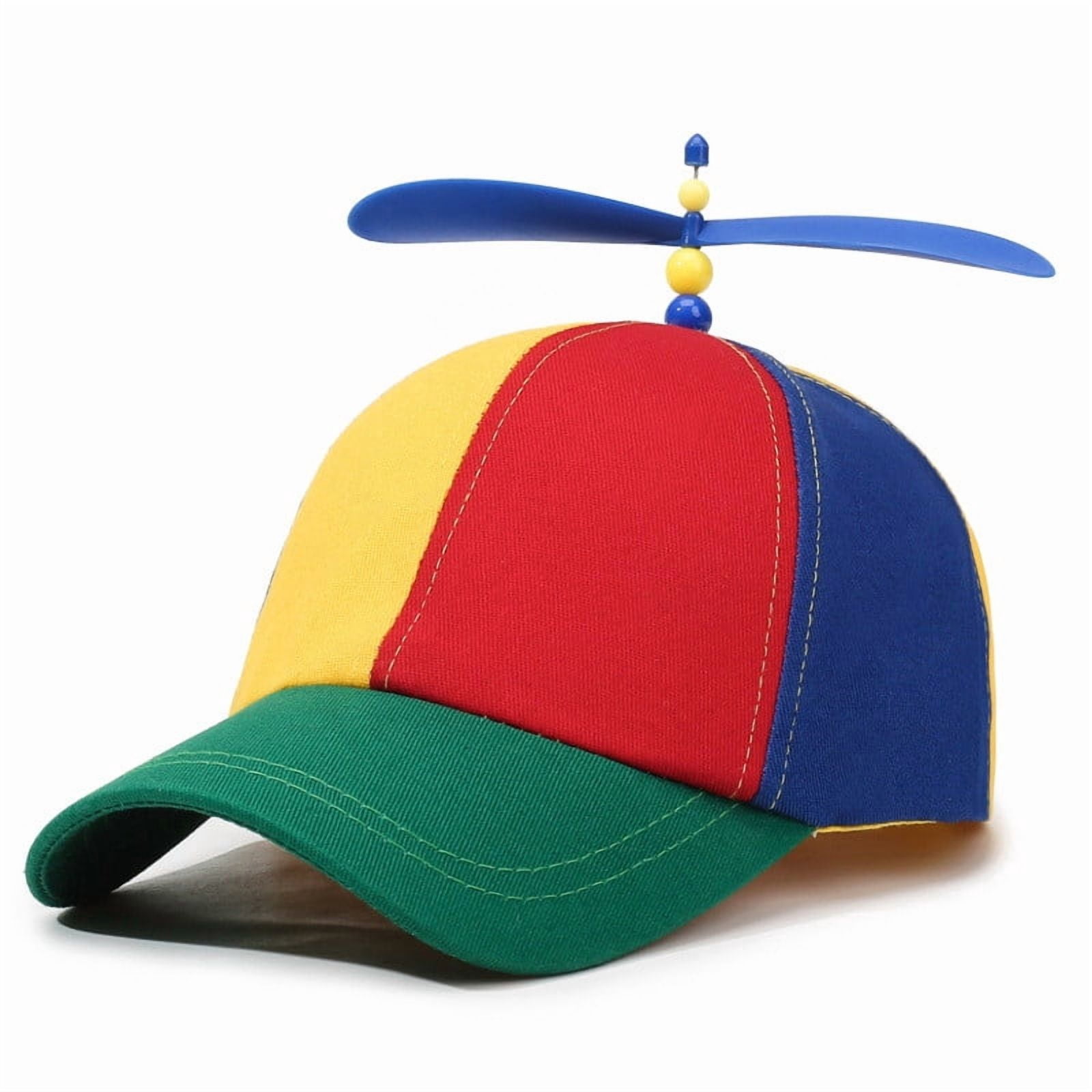 HCBY Novelty Propeller Baseball Hat with Spinning Helicopter Top, Color Block, Adjustable, Curved Brim, Funny Party Cap for Cosplay & Photo Prop