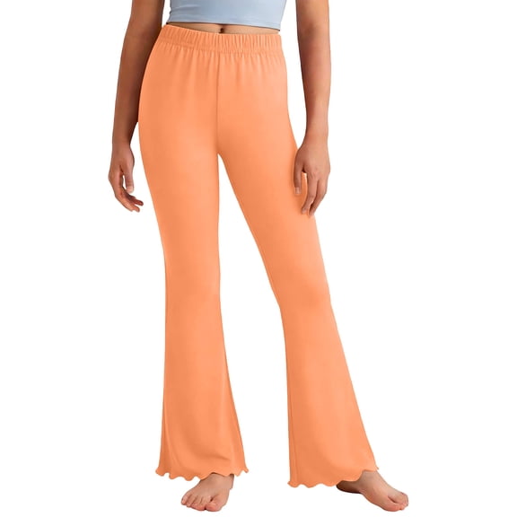 Hxshgdsn Kids Flared Lounge Pants For Girls Stretchy Cotton Soft Athletic Trousers Dance Yoga Pant Orange 15 Years