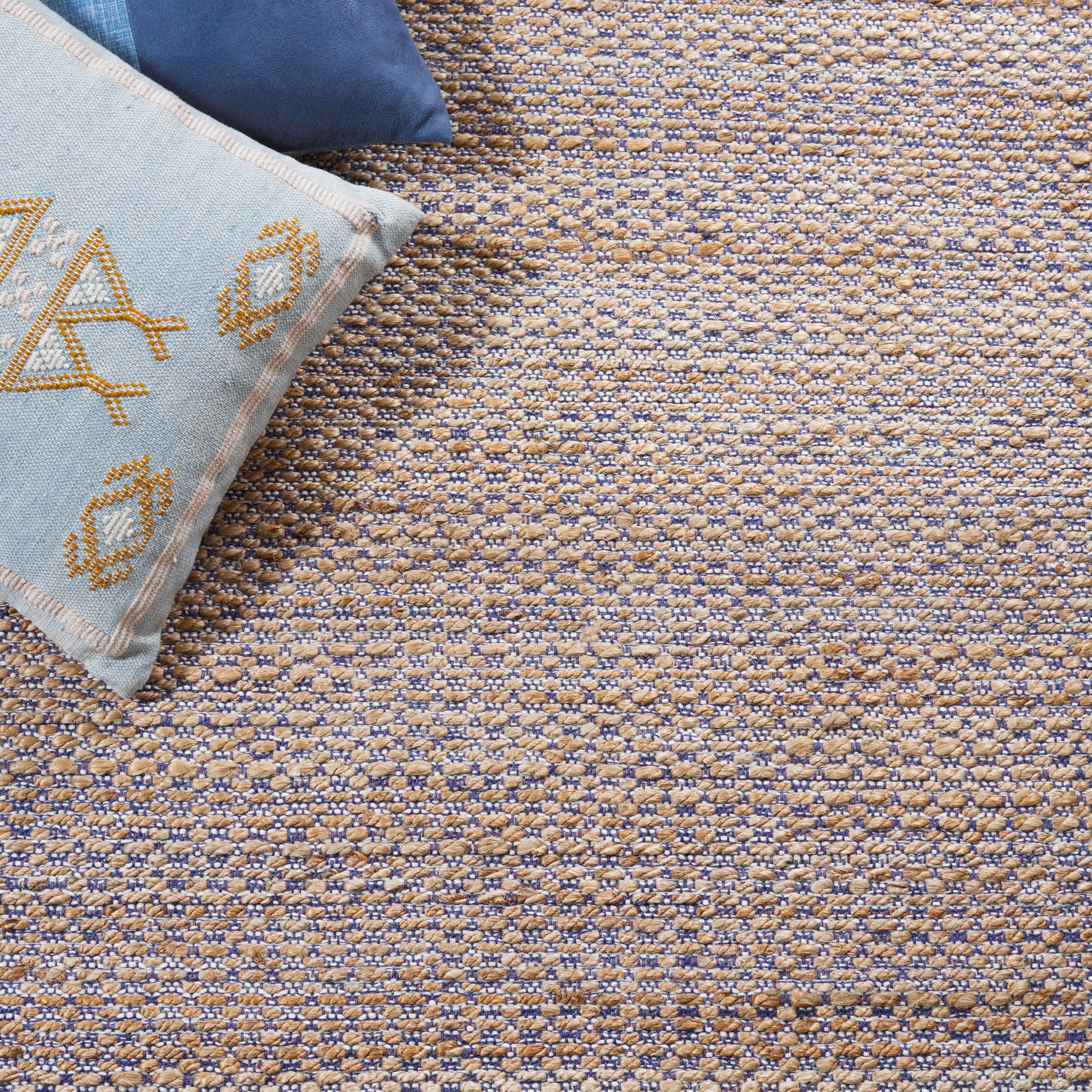 SAFAVIEH Natural Fiber Becky Solid Area Rug, Natural/Navy, 9' x 12'