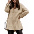 thumbnail image 3 of Women'S Loose Sweater V Neck Long Sleeve Shirt Casual Autumn and Winter Tops Khaki XL, 3 of 8