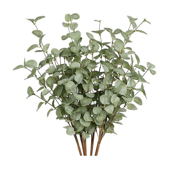 Artificial Eucalyptus Leaf Sprays, 24 Inch Silk Plant Stems for Home, Wedding, and Party Decor, Pack of 6, Light Green