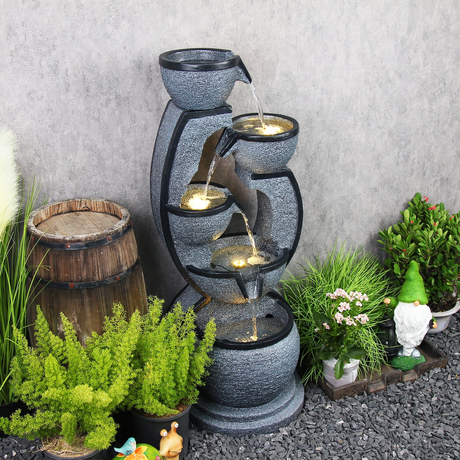 5-Tiers Water Garden Fountain Outdoor Indoor Waterfalls Water Feature with LED Light & Pump 37.4''H Fountains and Waterfalls for Living Room Garden Patio Porch