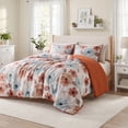 thumbnail image 2 of Regency Heights Twin/Twin-XL Comforter Sets, 2 Pieces Reversible Floral Bedding Sets, Cozy Botanical Flowers Seersucker Comforter Bed Set with Pillow Sham, Brown/Aqua, 2 of 7