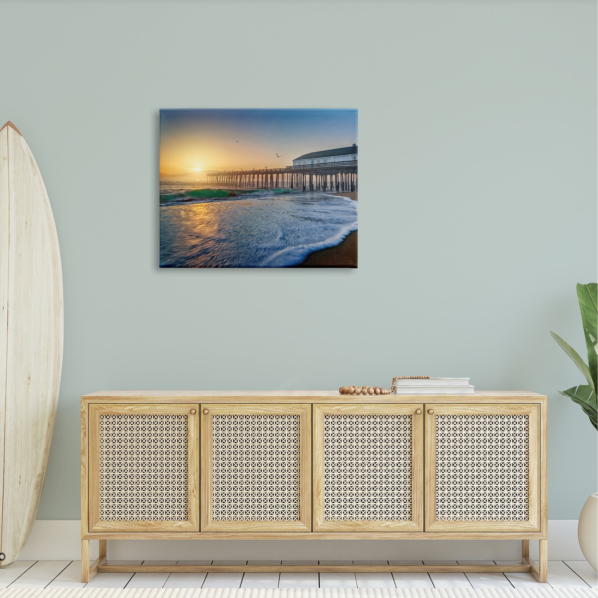 Stupell Sunlit Coastal Pier Ocean Foam Landscape Photography Gallery Wrapped Canvas Print Wall Art