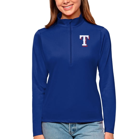 Women's Antigua Royal Texas Rangers Tribute Quarter-Zip Pullover Top