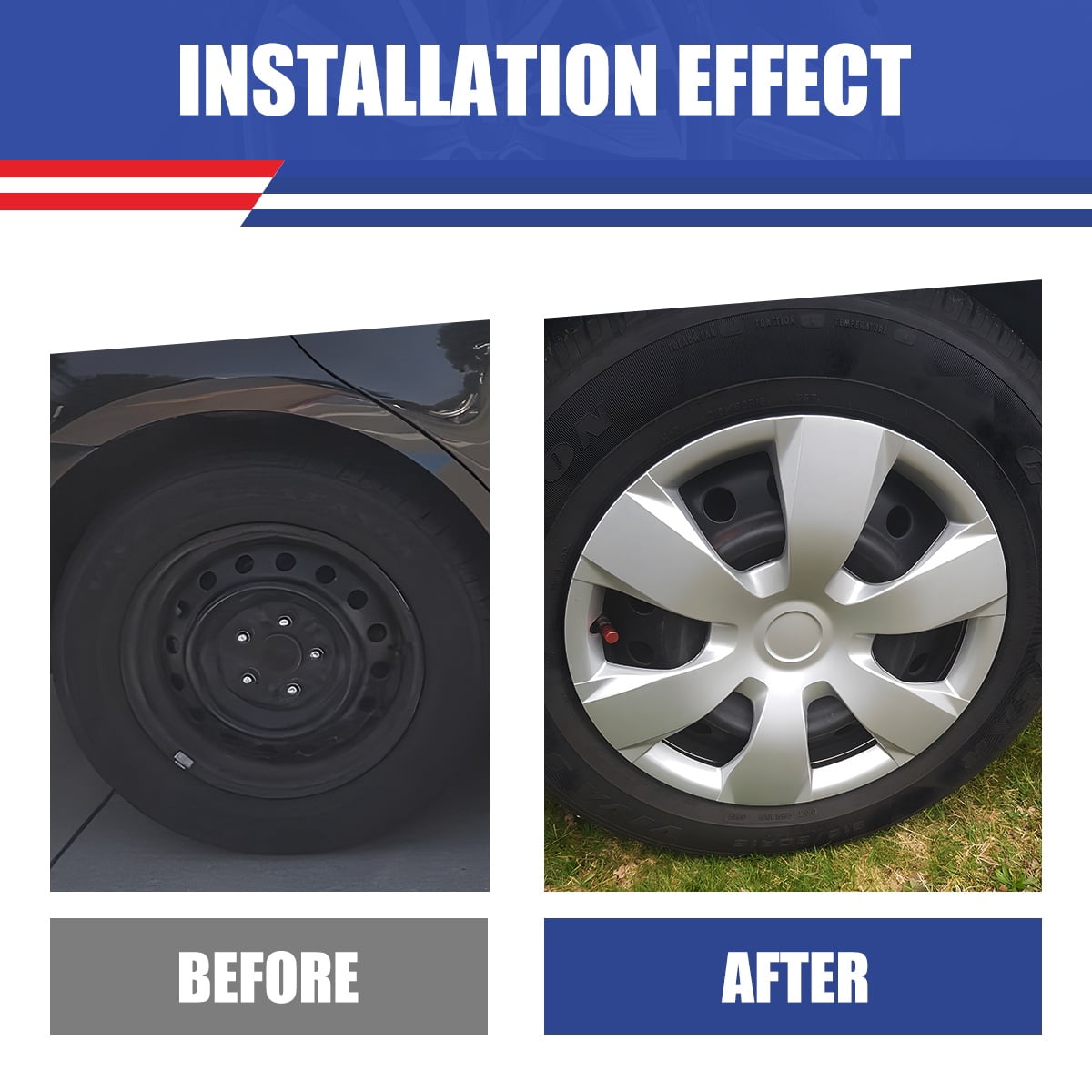 (4 Pack)16" Set of 4 Hubcaps Wheel Rims Cover for 2007-2011 Toyota Camry /2007-2011 Toyota Camry Hybrid Compatible with Steel Wheels Snap on Installation(16-inch,Lacquer)