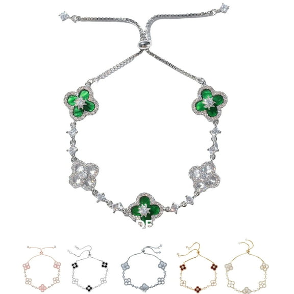 Vintage Four-Leaf Clover Bracelet Micro-Inlaid Zircon Hollow High-End Luxury Hand Jewelry for Women