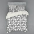 thumbnail image 2 of Floral Duvet Cover Set, Flower Silhouettes with Lace Patterned Background Leaves Swirls Dots Abstract Image, Bedding Set with Shams and Fitted Sheet, 3 Sizes, by Ambesonne, 2 of 3