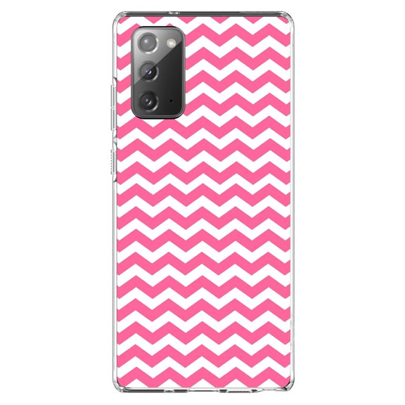 DistinctInk Clear Shockproof Hybrid Case for Samsung Galaxy Note 20 (6.7" Screen) - TPU Bumper, Acrylic Back, Tempered Glass Screen Protector - Pink White Stripes Wave - Stripes Pattern
