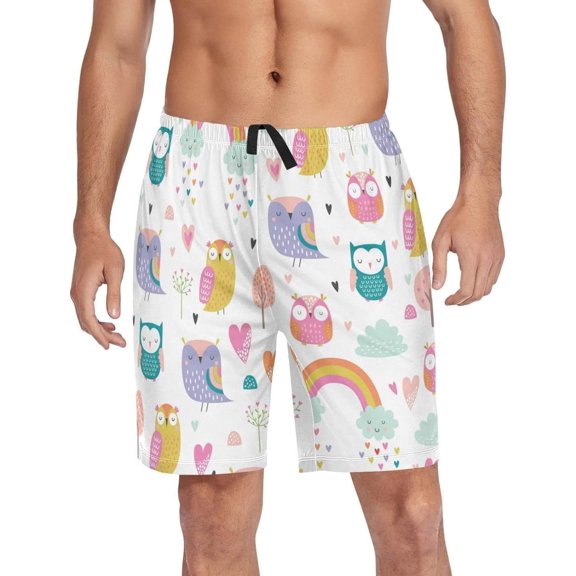 GZHJMY Owl Pajama Pants Short for Men, Lounge Pants Lightweight Men Pajama Bottoms with Drawstring Pockets, Christmas New Year Birthday Gifts, Large