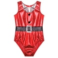 thumbnail image 3 of YONGHS Girls Christmas Santa Claus Dance Costume Shiny Metallic Gymnastics Ice Skating Leotard Red 14, 3 of 7