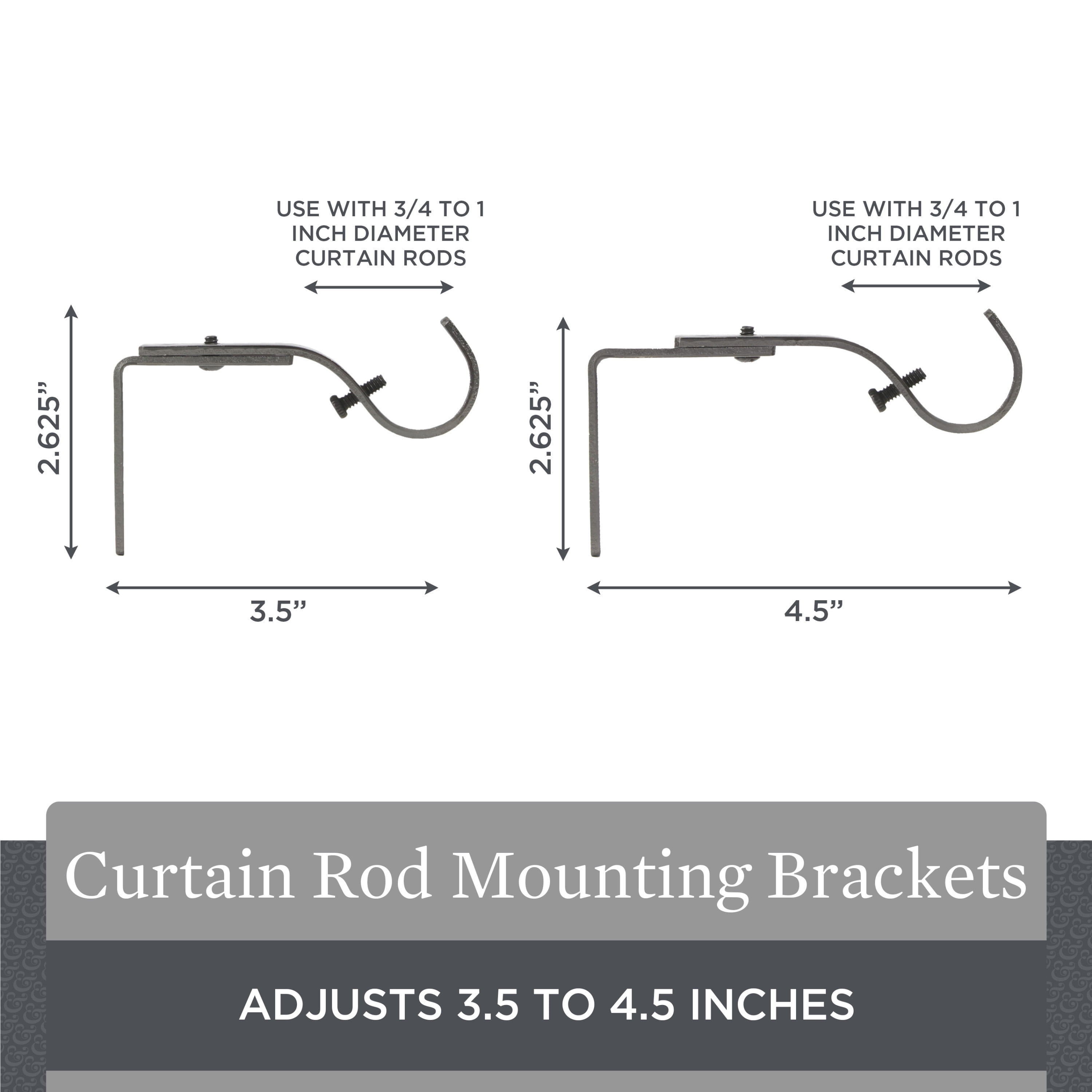 Better Homes & Gardens Metal Adjustable Curtain Rod Brackets in Pewter Gray, 3/4 to 1 Inch Diameter