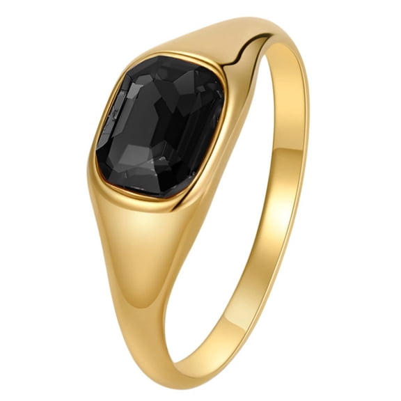 PAMTIER Stainless Steel Square Zirconia Rings for Women Minimalist Comfort Fit Statement Jewelry for Daily Wear Gold Black Size 7