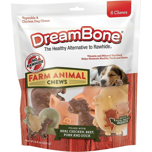 DreamBone Farm Animal Chews, Rawhide-Free Chews for Dogs, 6 Count