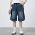 thumbnail image 2 of Jean Shorts Boys Elastic Waist Straight Leg Jeans Shorts Casual Loose Fit Denim Shorts with Pockets 7-8 Years Shorts Boys, 2 of 6
