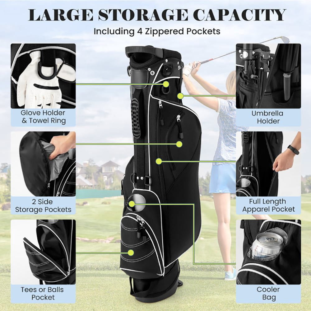 YYAo Golf Stand Bag,Golf Bag, Golf Bags with Stand, Golf Stand Cart Bag with 4 Way Divider Carry Organizer Pockets-Black