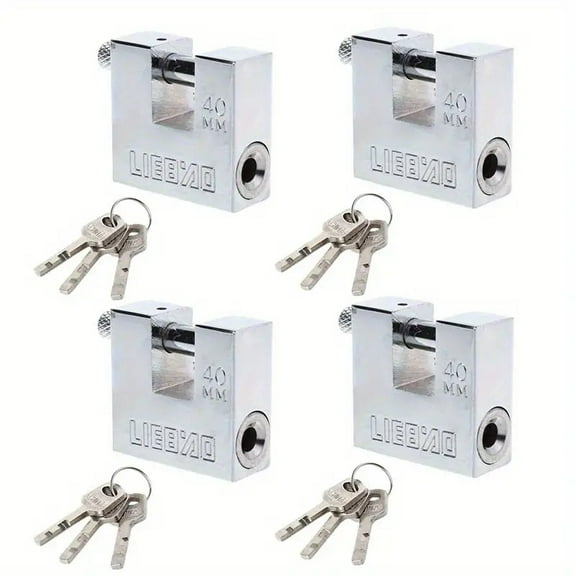 Pack of 4 Heavy Duty 40MM Rectangular Padlocks with 3 Keys – Durable Anti-Theft, Anti-Drilling Security Locks for Garage Doors, Containers, Gates & Warehouses