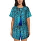 thumbnail image 1 of Fotbe Beautiful Blue Peacock Conjunto de Pijama Estampado para Mujer, 2 Piezas, Ropa de Dormir con Camiseta de Manga Corta y Shorts Suaves-Small, 1 of 6