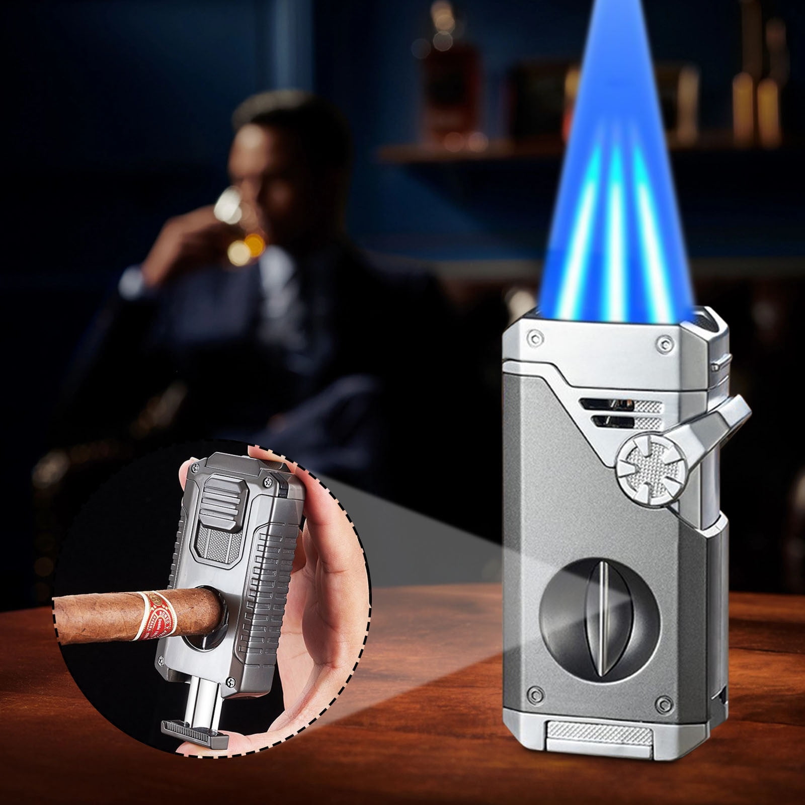 Portable Multi-Function Four-Flame Lighter, Ergonomic Compact Outdoor Household Lighter With Safety Features, Reliable For Camping Grilling And Evening Fire Use