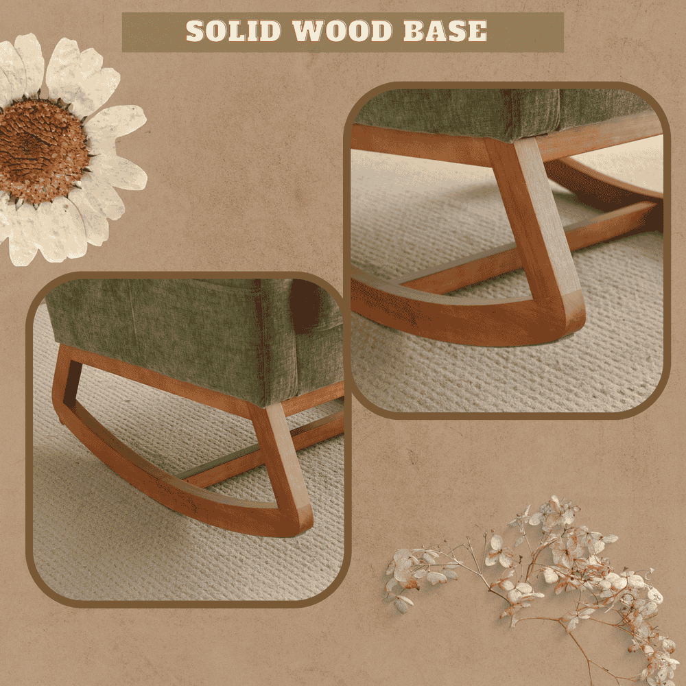 Spaco Linen Rocking Chair with Thick Headrest, Upholstered Mid-Century Modern Nursing Rocker Glider with Curved Armrest and Sturdy Solid Wood Base for Living Room, Bedroom, Baby Room, Green