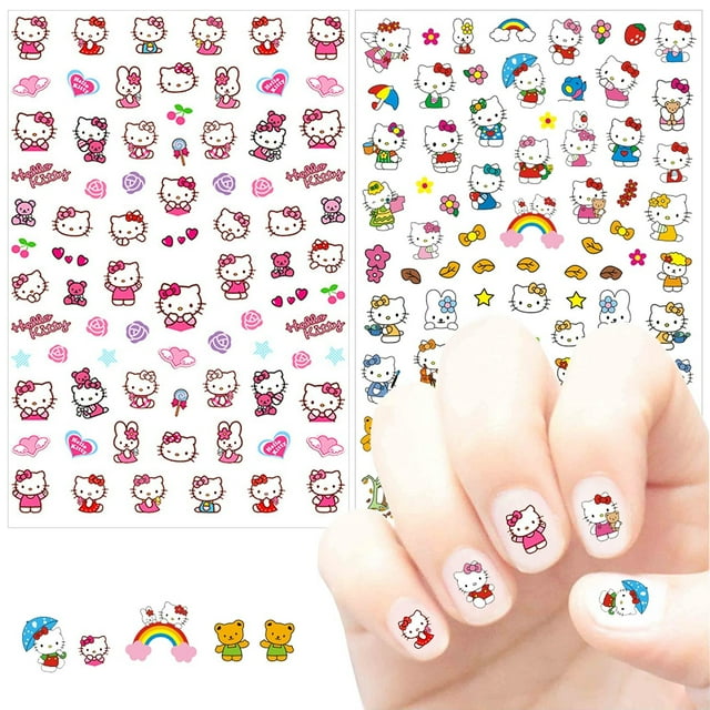 Pegatinas para decoración de uñas HUOGUO, lindos dibujos animados en 3D Hello-Kitty x4