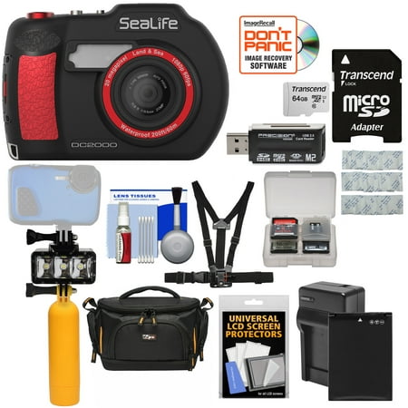SeaLife DC2000 HD Underwater Digital Camera with 64GB Card + Battery + Charger + Diving LED Light + Buoy + Case + Chest Mount
