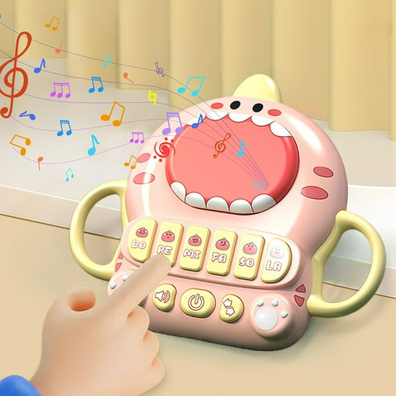 Loespoir Musical Dinosaur Drum Toy, Baby Hand Beating Activity Set, Early Education Rhythm Game for Sensory Development, with Multiple Sounds(Pink)