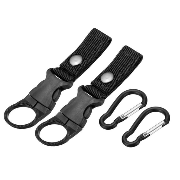 Uxcell Bottle Hanging Buckle Water Bottle Carrier w D Ring Hook for Backpack Belt Outdoor Camping Black 2 Set