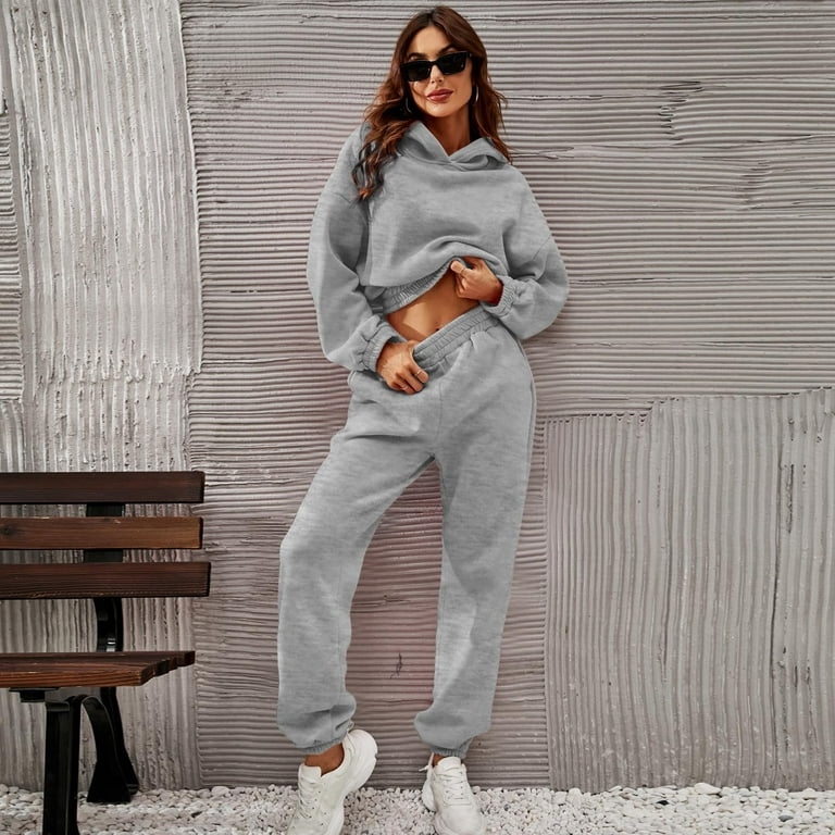Reduced RQYYD Joggers for Women 2 Piece Set Long Sleeve Pullover  Sweatshirts and Sweatpants Outfits Active Wear Solid Casual Tracksuit Set(Blue,XL)  