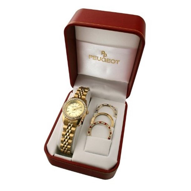 Peugeot Women's Goldtone Interchangeable Bezel Watch Set Walmart