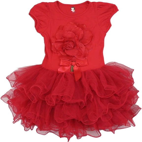 Wenchoice Girl'S Red 3-D Flower Tutu Dress M(3T-4T)