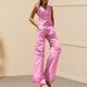 thumbnail image 4 of Completo Pantalone Lungo Conjunto de pantalones de pierna recta de 2 piezas para mujer Traje de vacaciones con cintura elástica informal para mujer Ygjytge Rosa L para Mujer, 4 of 6