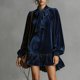 thumbnail image 5 of TaTaai Vintage Velvet Dress for Women, Stand Collar Puff Sleeve Elegant Gown, Loose Ruffle Hem Shift Dress, Perfect for Christmas and Winter Parties Gift, 5 of 9