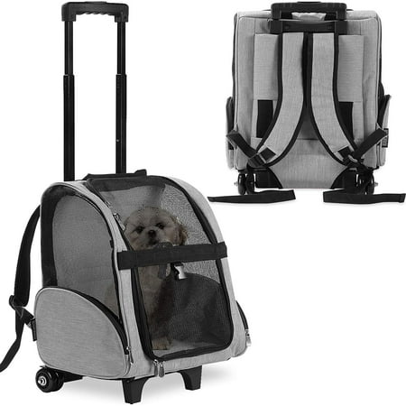 UPC: 0752489839045 | KOPEKS Deluxe Backpack Pet Travel Carrier with Wheels – Heather Gray – Approved by Most Airlines – Large