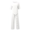 thumbnail image 5 of Womens Two Piece Outfits Casual Loose Long Sleeve Shirts And High Waisted Drawstring Shorts Tracksuit Outfits, White - 2XL, 5 of 6