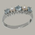 thumbnail image 2 of LBG British Made 925 Sterling Silver Natural Aquamarine & Cultured Pearl Womens Eternity Ring - 33 size options - Size 9.75, 2 of 7