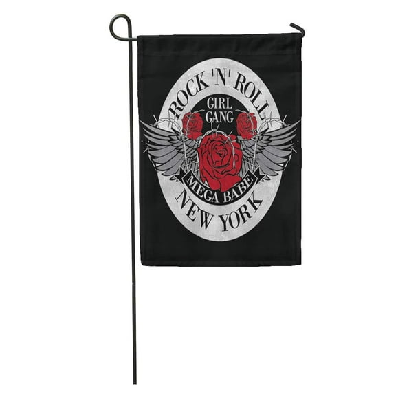 SIDONKU Girl Gang New York Rock and Roll Slogan Patch Badge Garden Flag Decorative Flag House Banner 12x18 inch