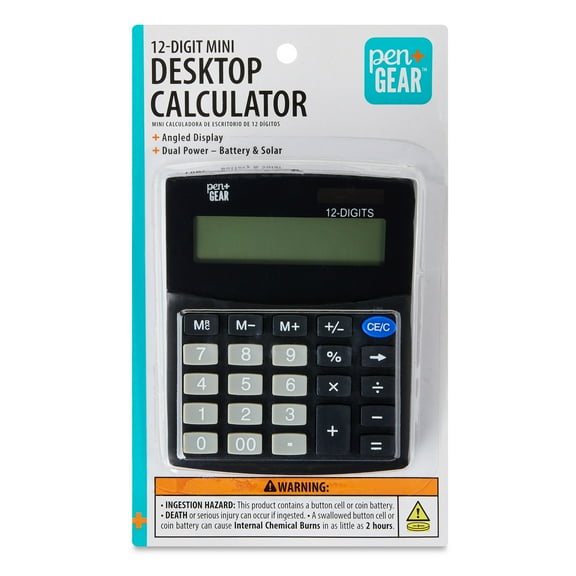 Pen+Gear 12-Digit Mini Desktop Calculator, Black